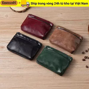 Ví đựng tiền xu ESSENCEH, Ví không màu trơn cổ điển, Túi đựng thẻ da PU có dây kéo Unisex