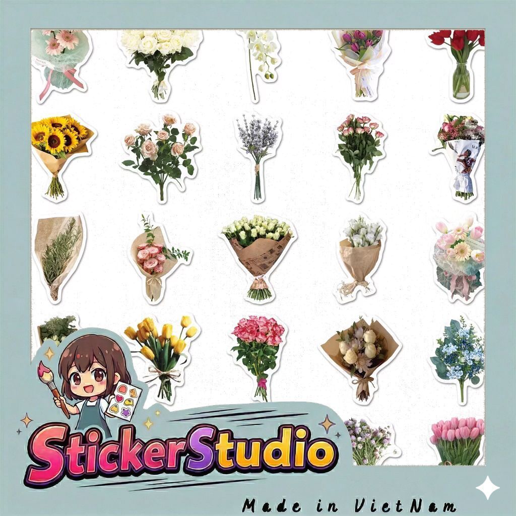 sticker bó hoa xinh tươi