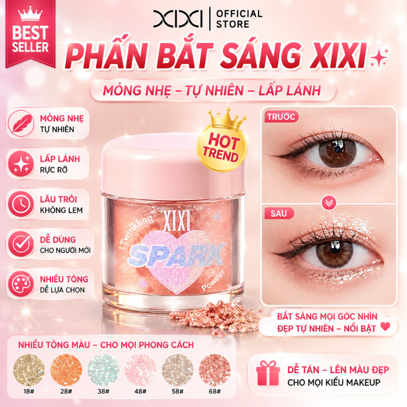 Xixi Phấn Bắt Sáng – Mỏng Nhẹ, Tự Nhiên, Lấp Lánh, Lâu Trôi, Không Lem, Dễ Dùng & Nhiều Tông D726