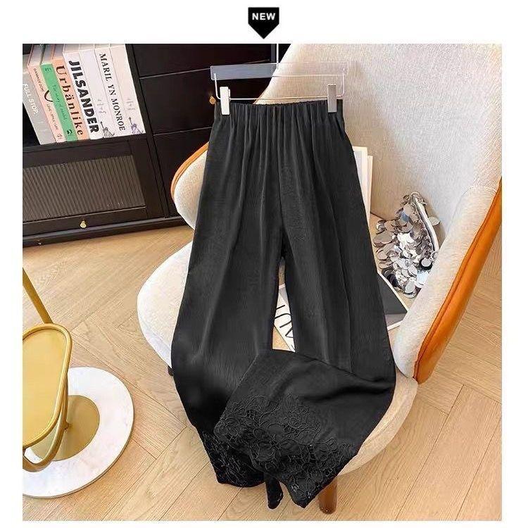 [Mặc nhỏ dễ thương] Acetate Mới Phong Cách Trung Hoa Mười Ngàn Kim Thêu Quần Thường Ngày Mùa Hè Phong Cách Mới Rỗng Rời Quần Ống Rộng Niche Hot @ -
