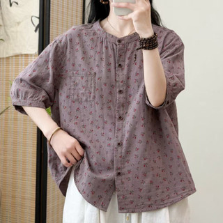 [Hàng có sẵn] Áo sơ mi nữ vải cotton dáng rộng in cỡ lớn xuyên biên giới ngoại thương Áo sơ mi cỡ lớn