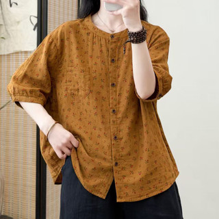 [Hàng có sẵn] Áo sơ mi nữ vải cotton dáng rộng in cỡ lớn xuyên biên giới ngoại thương Áo sơ mi cỡ lớn