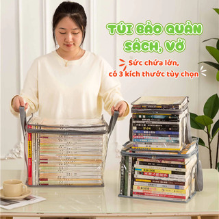 Túi đựng lưu trữ sách, vở, truyện, thú bông, chất liệu PVC trong suốt, có khóa kéo, dễ quan sát, chống bụi bẩn