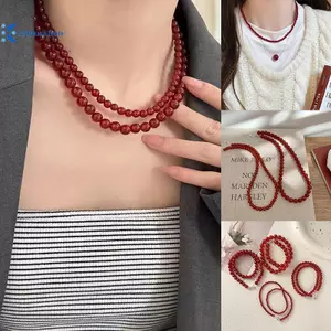 Kudosation Vintage Đỏ Đính Hạt Nelaces Cho Nữ Phong Cách Trung Hoa Hạt Thủy Tinh Nelace Tinh Tế Thanh Lịch Choker Thẩm Mỹ Phụ Kiện Trang Sức Đẹp