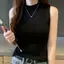 Mùa hè Retro Nửa Rùa Dệt Kim Áo Vest Nữ Chắc Chắn Không Tay Mỏng Mới