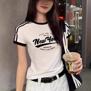 Áo thun ngắn tay ba thanh chữ cái phong cách Mỹ dành cho nữ
