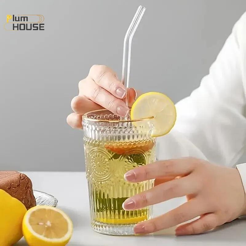 PlumHOUSE Bộ Ống Hút Thủy Tinh Có Thể Tái Sử Dụng Borosilicate Smoothie Cotails Ống Hút Khỏe Mạnh Thân Thiện Với Môi Trường Ống Hút Uống Có Bàn Chải Vệ Sinh VN
