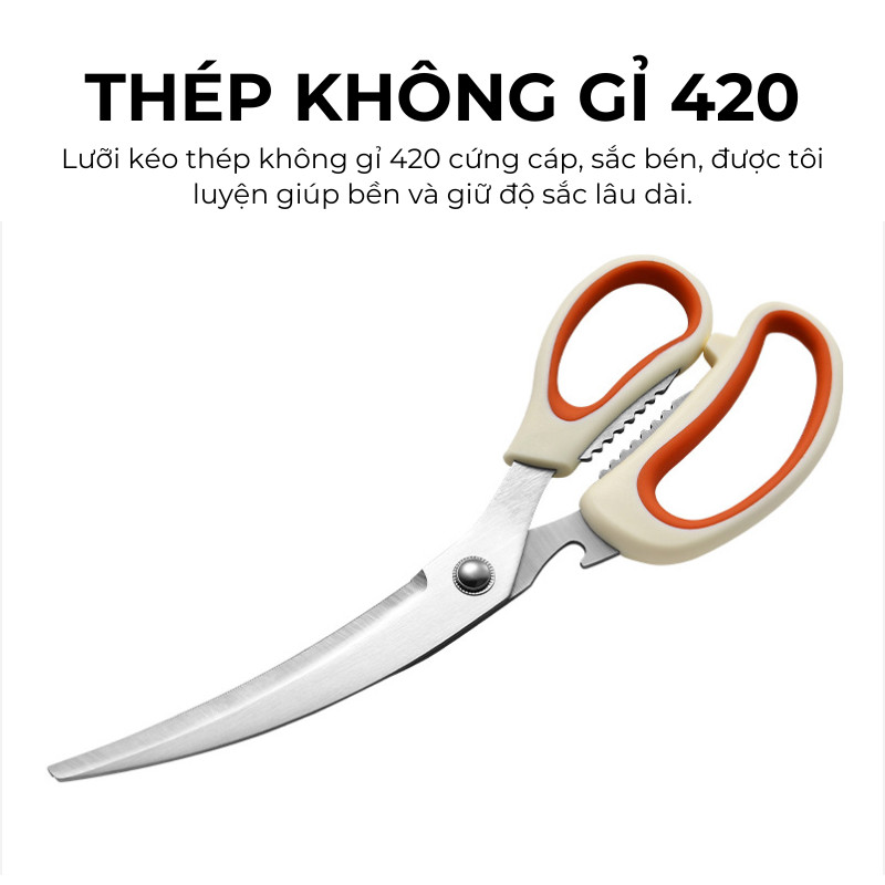 Bộ 2 Kéo Nhà Bếp Đa Năng KOOBEE Inox 420 Cao Cấp - Kéo Cắt Gà Tách Rời Dễ Vệ Sinh, Tay Cầm Silicon Chống Trượt | 384