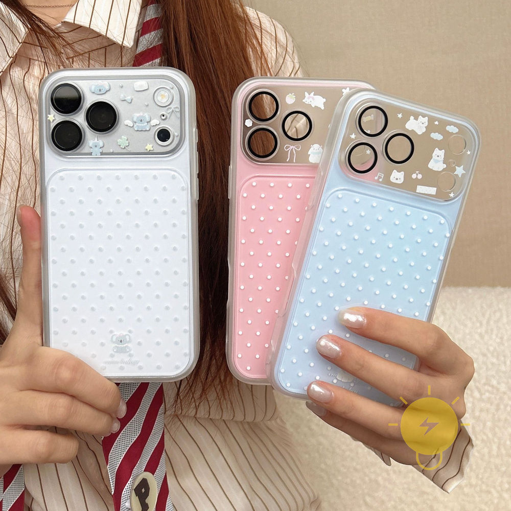 Phone Case For iPhone 17 Pro Max 16 15 14 TPU Polka Dot Aesthetic Korean Cute