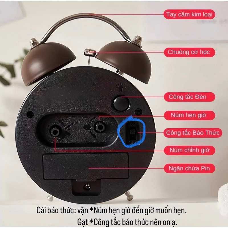 [COD] Đồng Hồ Báo Thức Kim Loại 2 Chuông - Âm Thanh To Rõ, Có Đèn Ngủ, Dễ Điều Chỉnh,Mặt Đồng Hồ In Hình Ngộ Nghĩnh