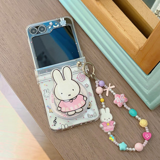 Ốp Điện Thoại Gấp Cho Samsung Galaxy Z Flip7 FE Flip6 Flip5 Dễ Thương Miffy Thỏ Từ Giá Đỡ Vòng Tay Vỏ Điện Thoại tpu Cứng