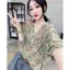 Ga Châu Âu Mùa Hè Phong Cách Mới Thời Trang Retro Hoa Tay Ngắn Rời Áo Sơ Mi Phong Cách Phương Tây Kim Cương Nóng Giảm Tuổi Top Nữ