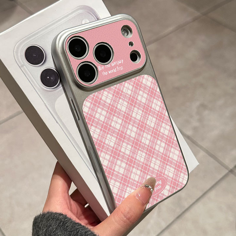 Ốp lưng iPhone kẻ sọc màu hồng Ốp máy ảnh da mềm cao cấp - iPhone 7/8/X/XS/XR/11/12/13/14/15/16/17/Plus/Air/Pro/Max