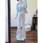 Cardigan áo len dệt kim màu xanh nhẹ, phong cách đơn giản, phù hợp thời trang thu đông và áo khoác ngắn