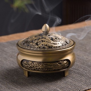 Lư Hương Xông Trầm Cỡ Bé Bằng Đồng Đúc Nguyên Khối Nắp Rồng Phượng, Hoa Sen Đẹp Mắt