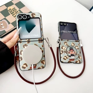 Ốp điện thoại gấp họa tiết in họa tiết da báo sơn sang trọng cho Samsung Galaxy Z Flip 7 7FE 6 5 4 3 thiết kế quy trình độc đáo Vỏ điện thoại cho Z Flip7 có chân đế từ tính