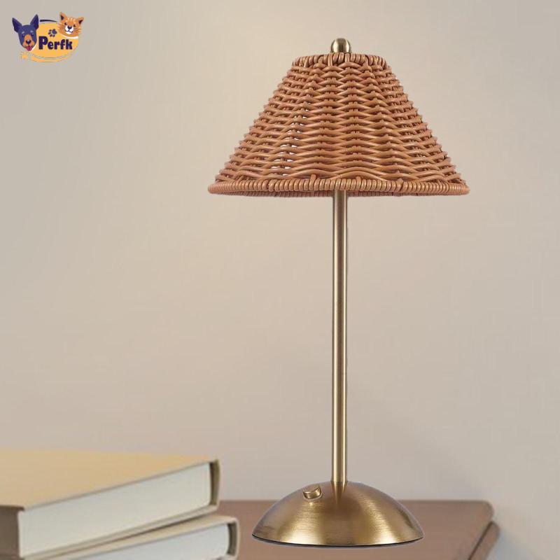 Đèn bàn không dây Retro Mây Điều khiển cảm ứng Đèn bàn LED di động hiện đại