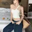 Áovest dệt kim lệch vaicrop top không tay ôm dáng, gợi cảm cho mùa hè
