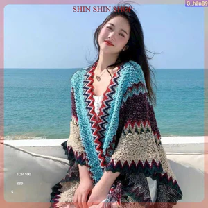 KHĂN CHOÀNG THỔ CẨM LEN DỆT KIM,Khăn choàng dân tộc bohemian dùng đi du lịch, dày dặn, ấm áp, thời trang và đẹp mắt