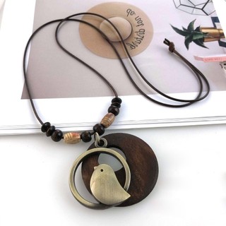 HEARTHLY Vòng cổ dài da gỗ handmade phong cách boho, mặt lá rỗng cho nam