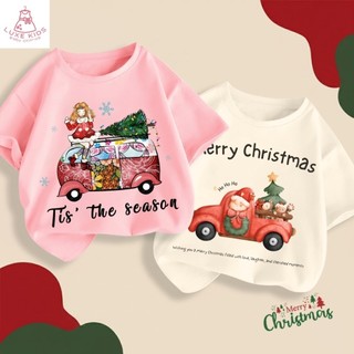 Áo thun ngắn tay bé gái in Noel đáng yêu, form rộng, thoáng mát, phù hợp đi chơi dịp lễ