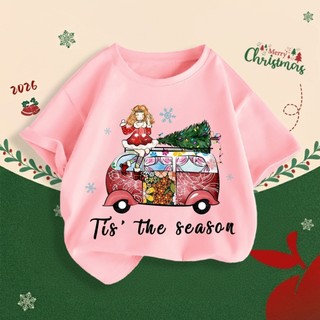 Áo thun ngắn tay bé gái in Noel đáng yêu, form rộng, thoáng mát, phù hợp đi chơi dịp lễ