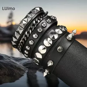 LUImo 1 Bộ Punk Vòng Tay Dành Cho Nam Nữ Punk Gothic Spike Đinh Tán Da Vòng Tay Lắc Tay Hip Hop Đảng Trang Sức Quà Tặng SBS