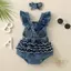 Trang phục mùa hè cho bé gái Áo liền quần Denim in chữ có băng đô Quần áo trẻ sơ sinh