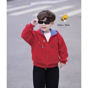 Áo Nỉ Bé Trai Dài Tay Phối Màu Đỏ Xanh Than – Áo Khoác Thu Đông Có Mũ Cá Tính Cho Bé