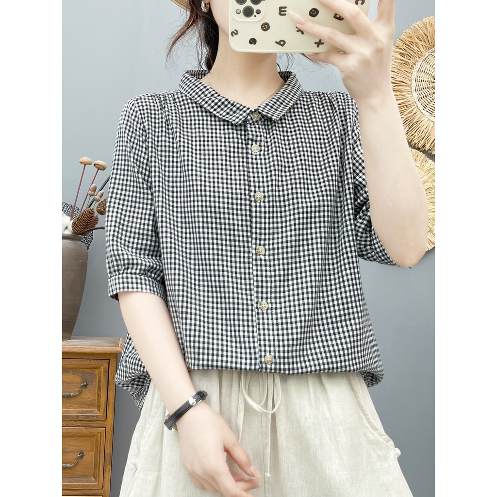 [Hàng có sẵn] Áo sơ mi nữ 100% Cotton chất lượng cao xuất khẩu mùa hè Áo năm tay mềm mại thân thiện với da chất lượng cao