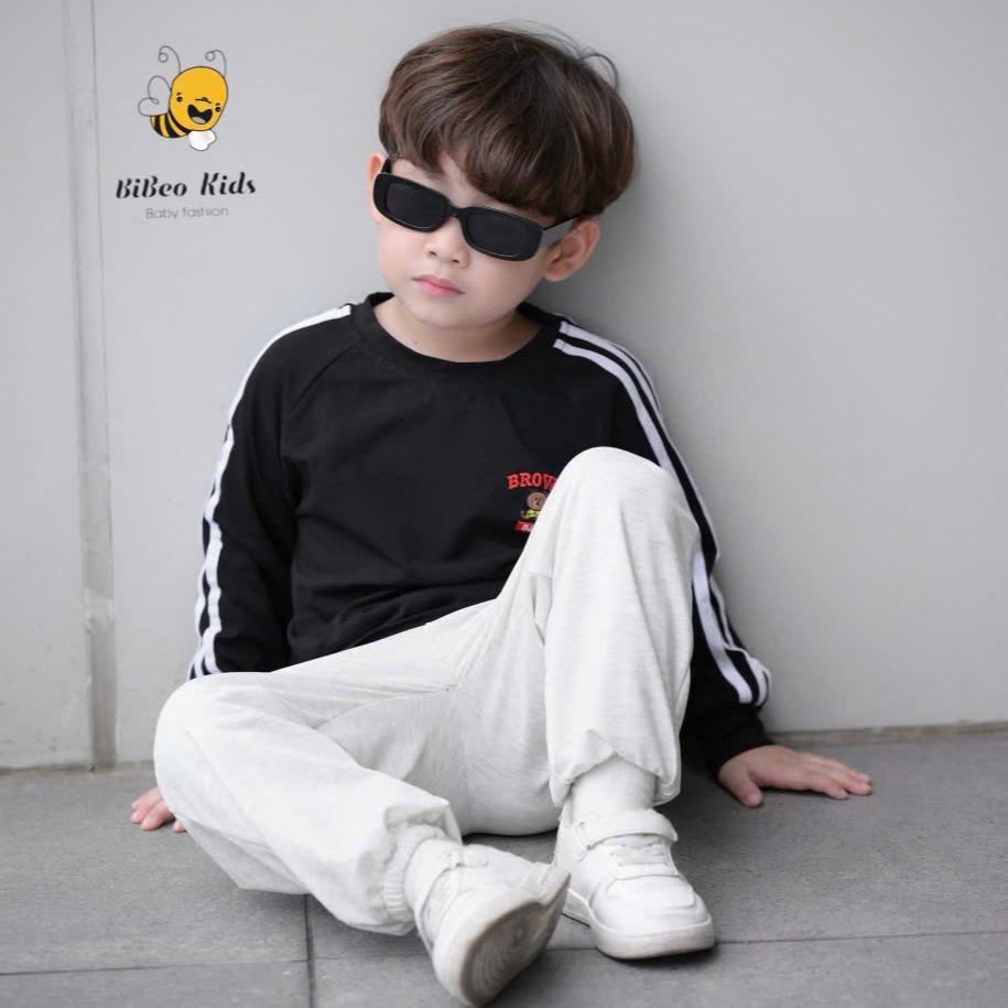[BiBeo Kids] Bộ Quần Áo THU ĐÔNG PHỐI DÂY THÊU GẤU BROWN cho bé trai ,Bộ quần áo dài tay cho bé