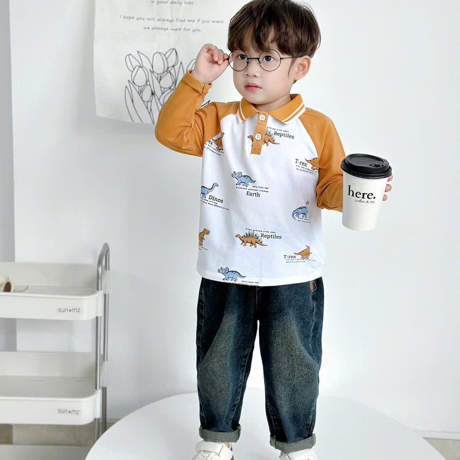 ÁO THU ĐÔNG IN HÌNH KHỦNG LONG dài tay cho bé trai,  Áo cotton mềm mát  thoải mái cho bé