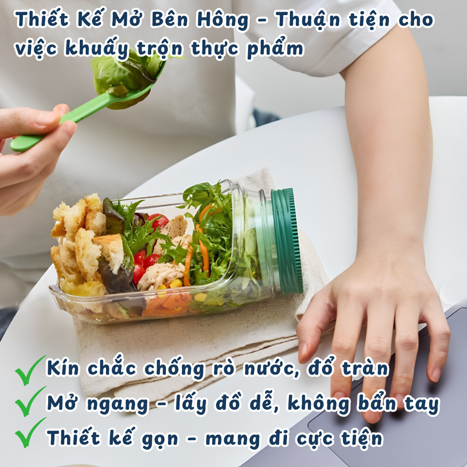 Hộp Salad Healthy Có Ngăn Sốt Riêng – Cốc Đựng Yến Mạch, Trái Cây Nắp Kín Chống Tràn Mang Đi Làm Tiện Lợi