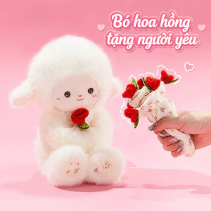 Gấu Bông Cừu Trắng Ôm Hoa Hồng 30cm Thiết Kế 2 Trong 1 Mềm Mại Quà Tặng Lãng Mạn Cho Người Yêu
