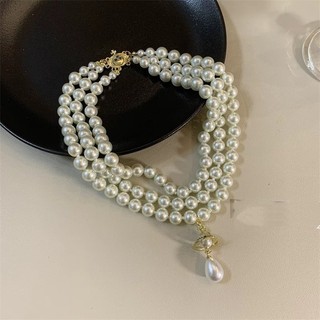Vòng cổ tua rua nhiều lớp ngọc trai 1 mảnh có khí chất cổ điển và cảm giác cao cấp, phụ kiện cô dâu