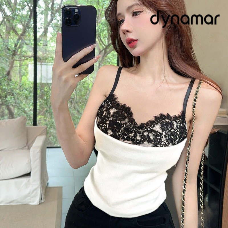 【dynamar】Áo hai dây ren phối họa tiết gợi cảm dành cho nữ, thiết kế độc đáo, hở lưng đẹp