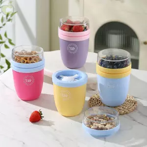 ROLY Qua Đêm Yến Mạch Cốc Ăn Sáng, Chống Rò Rỉ Với Thìa Cốc Sữa Chua Bát, Cói Có Thể Tái Sử Dụng Trái Cây Salad Cốc Yến Mạch Ngũ Cốc Hạt