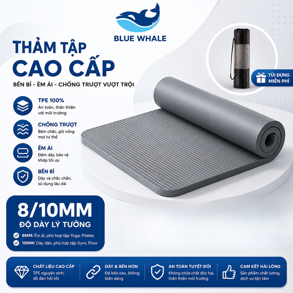 Thảm Yoga Siêu Dày 8/10mm – Mềm Êm, Chống Sốc, Phù Hợp Mọi Bài Tập