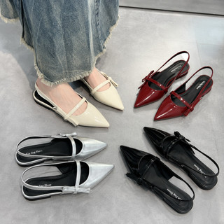 Giày Sandal nữ mũi nhọn nơ ngang đế bệt mã SD-0360