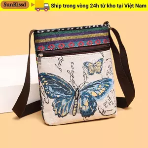 Túi đeo vai SUNKISSD, Túi đeo chéo thêu dung tích lớn, Túi Tote phong cách dân tộc dễ thương dành cho nữ