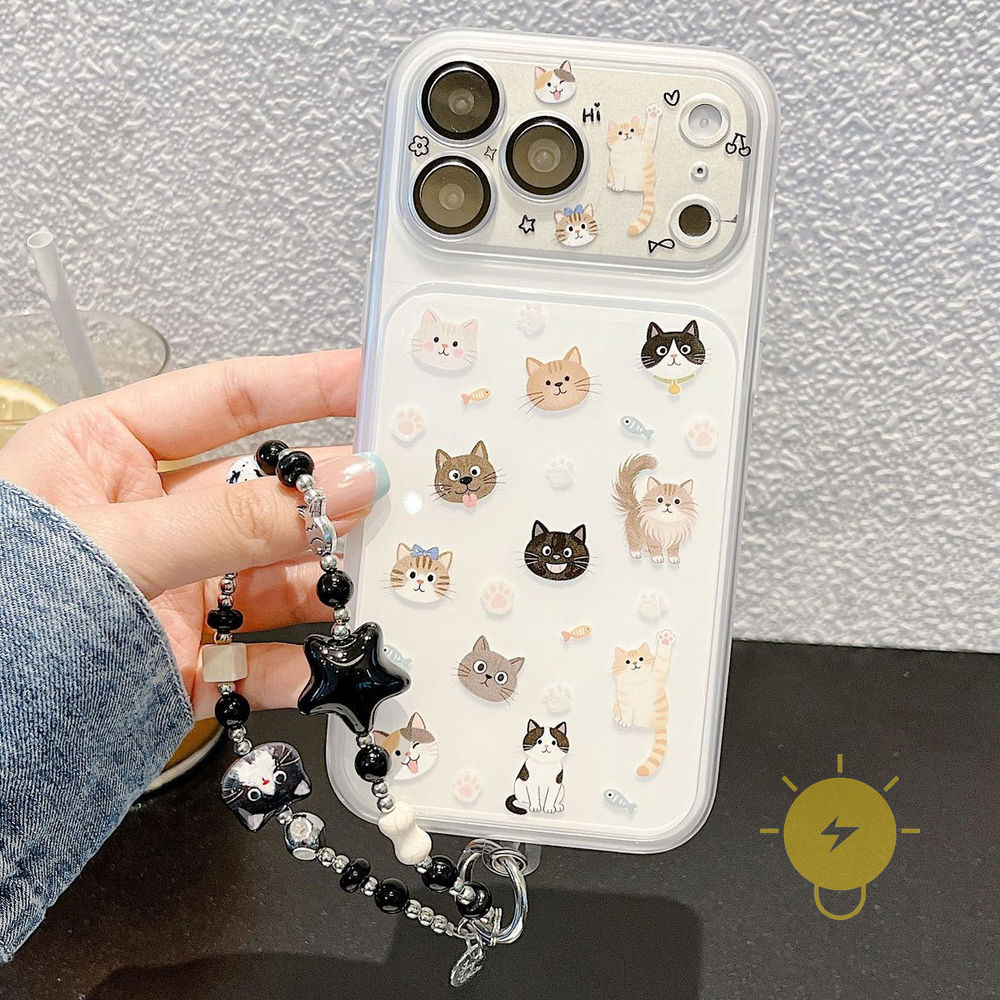 Phone Case For iPhone 17 Pro Max 16 15 14 Cute TPU Cartoon Keychain Chain Cat Aesthetic Korean Cute