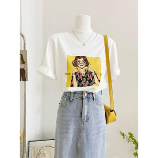 （Giao hàng 24h）Angela Áo Thun Cotton 4 Chiều In Hình 3 Gấu Trắng Hàn Quốc