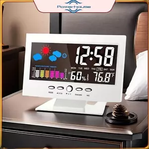 POWER Đa chức năng Trạm thời tiết kỹ thuật số Nhiệt kế Máy đo độ ẩm Nhiệt độ đầy màu sắc Lịch báo động Clo Dự báo thời tiết.