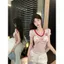 Phong Cách Mỹ Cổ Chữ V Hơi Trong Suốt Ren Thêu Áo Thun Nữ 2025 Niche Thiết Kế Gợi Cảm Slim-fit Hot Girl Ngắn Top 5.19