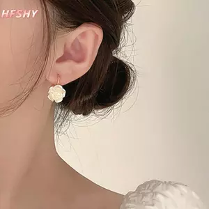 HFSHY Sang Trọng Camellia Ngọc Trai Bông Tai Quyến Rũ Thanh Lịch Eesign Hoa Trắng Dangler Nữ Đảng Xu Hướng Phong Cách Quà Tặng Trang Sức Sang Trọng VN