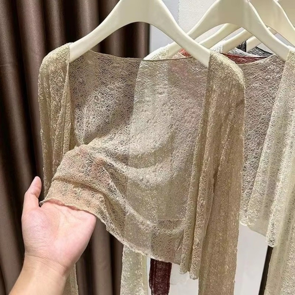 Áo ngắn FEDAOG, Áo len ren mỏng giảm béo, Áo khoác ngoài chống nắng dài tay thông thường mùa hè