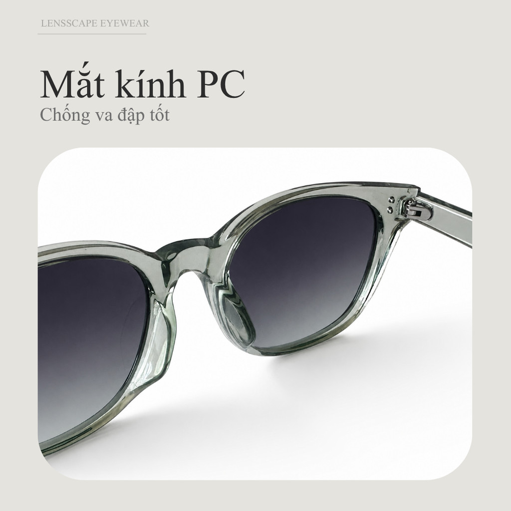 Lensscape Kính mát phân cực dáng tròn bo gọng TR90 tròng PC UV400 dùng khi đi nắng ban ngày