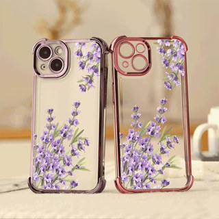 Ốp Điện Thoại Sang Trọng Chống Rơi Hoa Oải Hương Bốn Góc Cho OPPO Reno 14 13 12 11 10 Pro 14F 13F 12F 11F 5G Vỏ Bảo Vệ Ống Kính