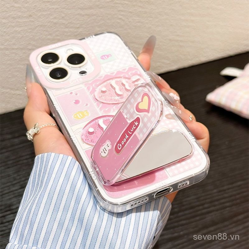 Ốp Điện Thoại Thích Hợp Cho iPhone 7 8 X XS XR XSMAX 11 12 13 14 15 16 17 Pro max Plus Air Blue Pink Grid Giá Đỡ Gương Cá Nhỏ Chống Sốc Vỏ Bảo Vệ Bao Gồm Tất Cả URR