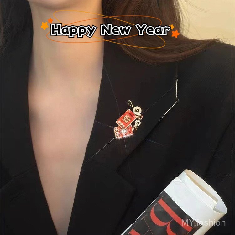 Trâm cài lễ hội phong cách mới ~ ~ Trâm cài pháo đỏ Trung Quốc sáng tạo ~ ~ Quà tặng Pin phong cách nam nữ
